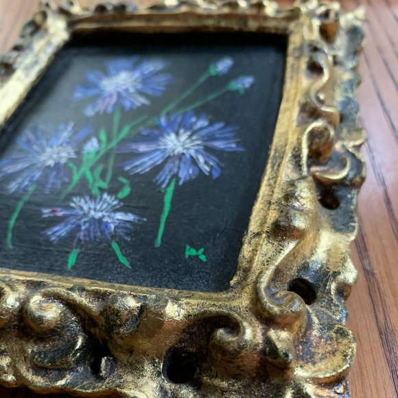 VTG 4 Floral Original Oil Paintings Gold Frames Black Philippa Connolly 1970 - Picture 12 of 16